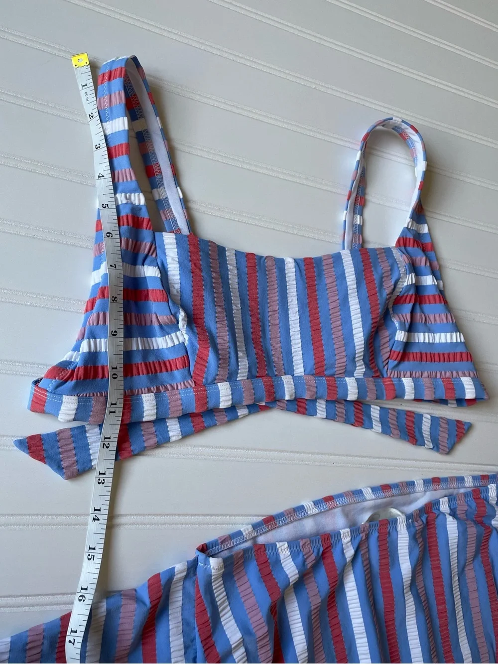 Jessica Bikini Retro Scoop Top HR Tie Waist Bottom Crinkle Sunset Stripe Large